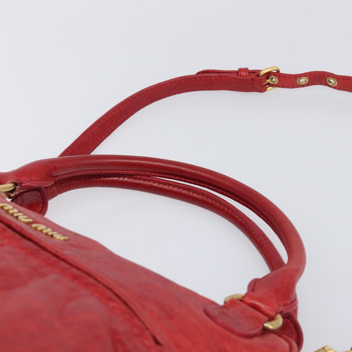 Miu Miu Hand Bag Leather 2way Red Gold Auth 167871M