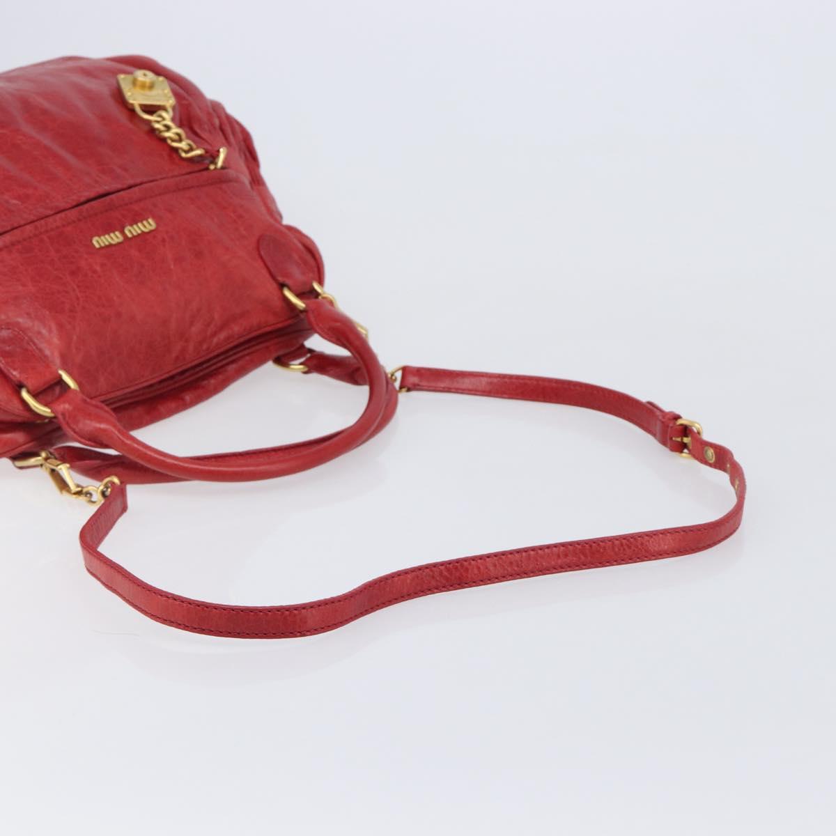 Miu Miu Hand Bag Leather 2way Red Gold Auth 167871M
