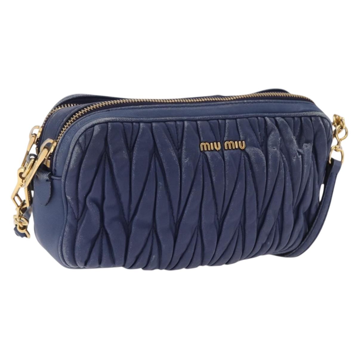 Miu Miu Matelasse Shoulder Bag Leather Blue Gold Auth 167872A