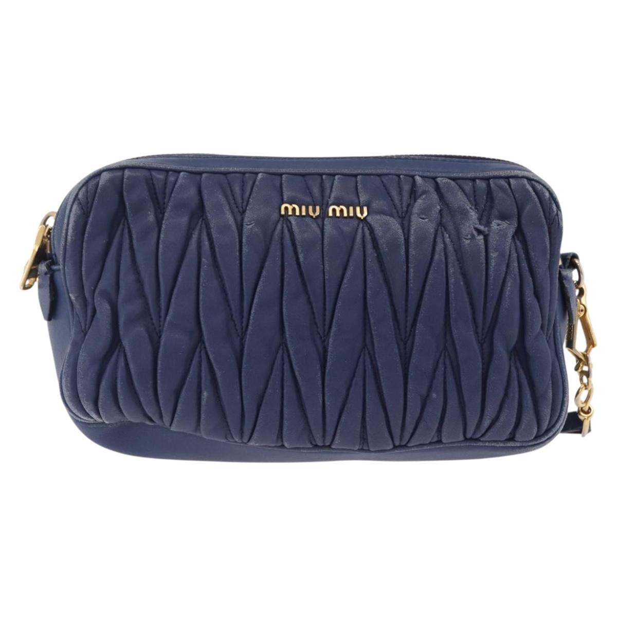 Miu Miu Matelasse Shoulder Bag Leather Blue Gold Auth 167872A