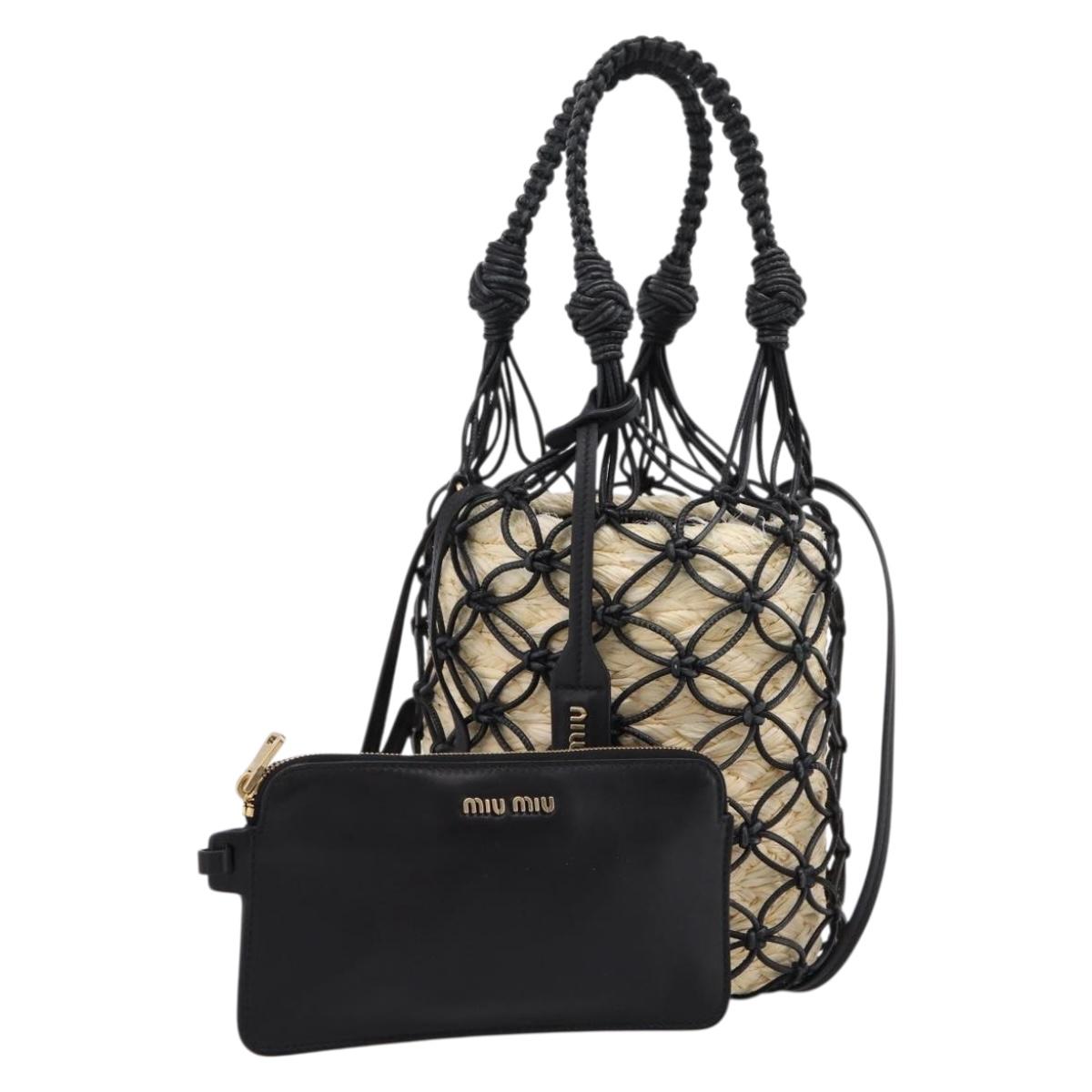 Miu Miu Shoulder Bag Raffia Leather 2way Beige Gold Auth 167874M