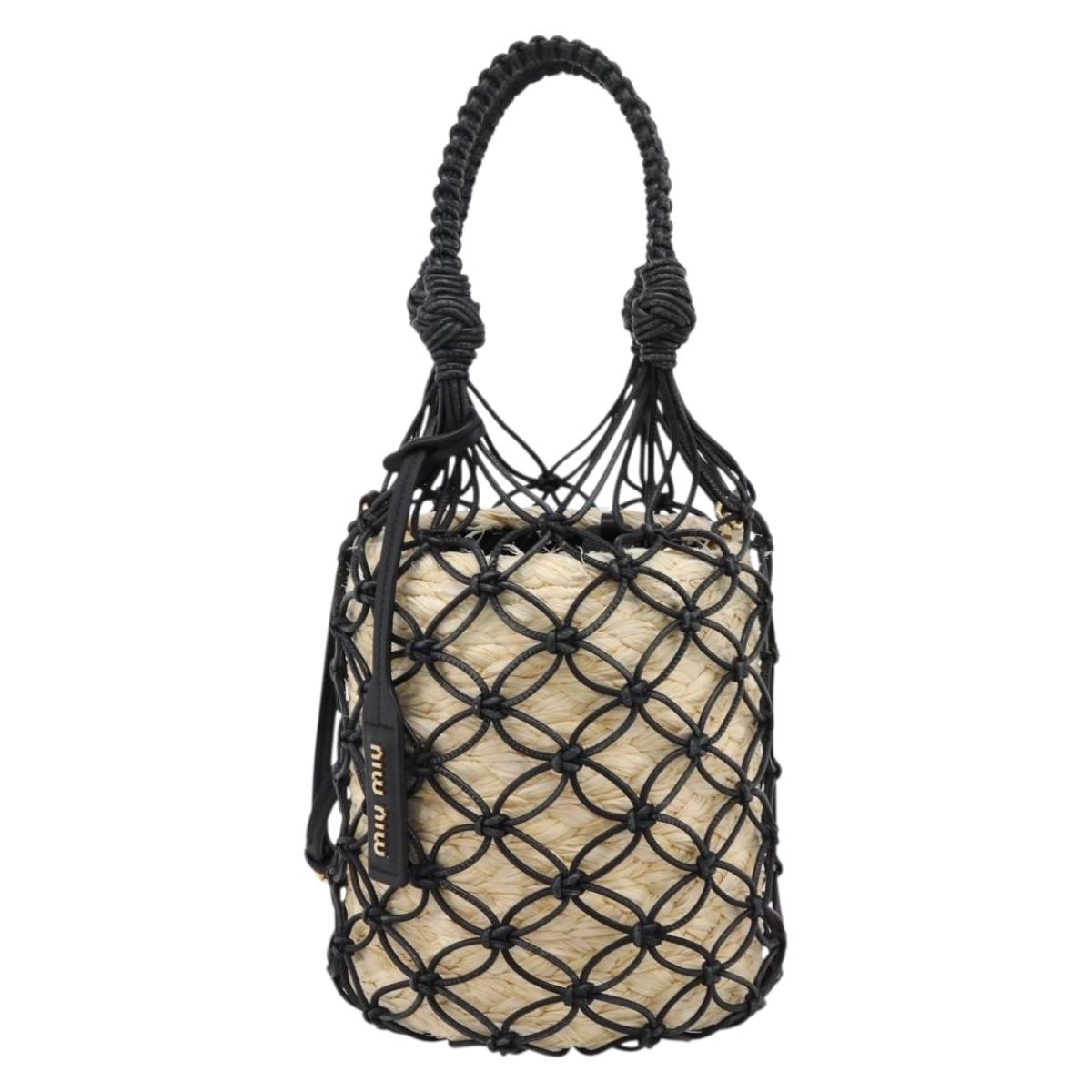 Miu Miu Shoulder Bag Raffia Leather 2way Beige Gold Auth 167874M