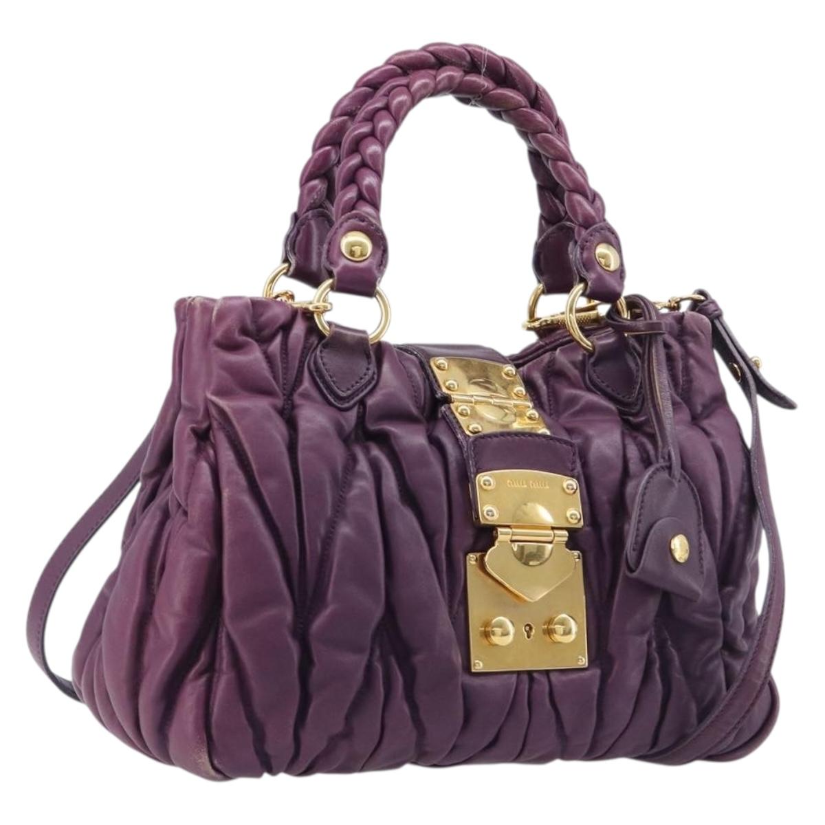 Miu Miu Matelasse Hand Bag Leather 2way Purple Gold Auth 167875M