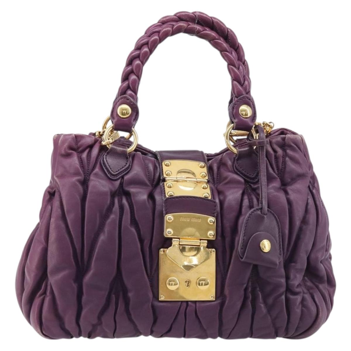 Miu Miu Matelasse Hand Bag Leather 2way Purple Gold Auth 167875M