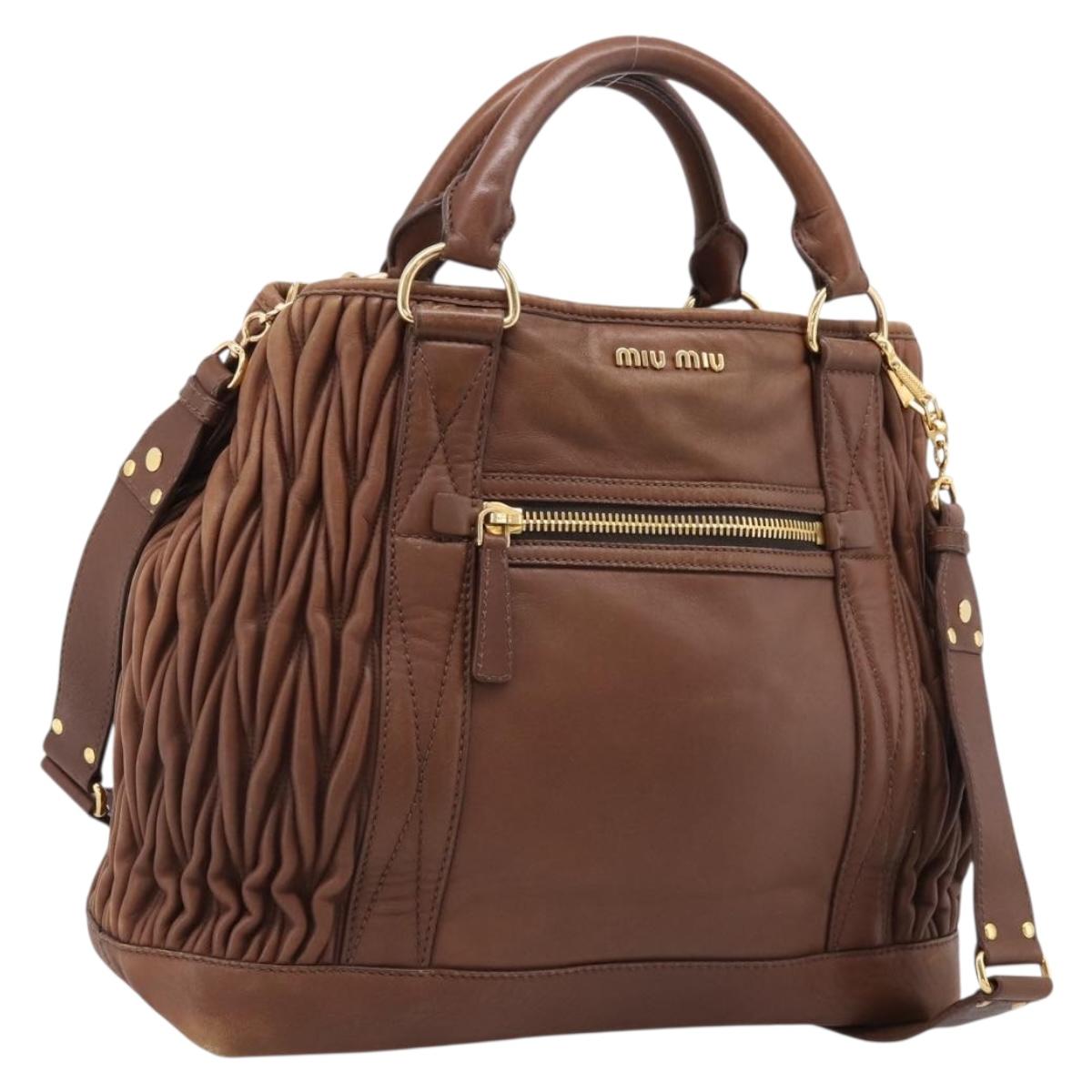 Miu Miu Matelasse Hand Bag Leather 2way Brown Gold Auth 167876A