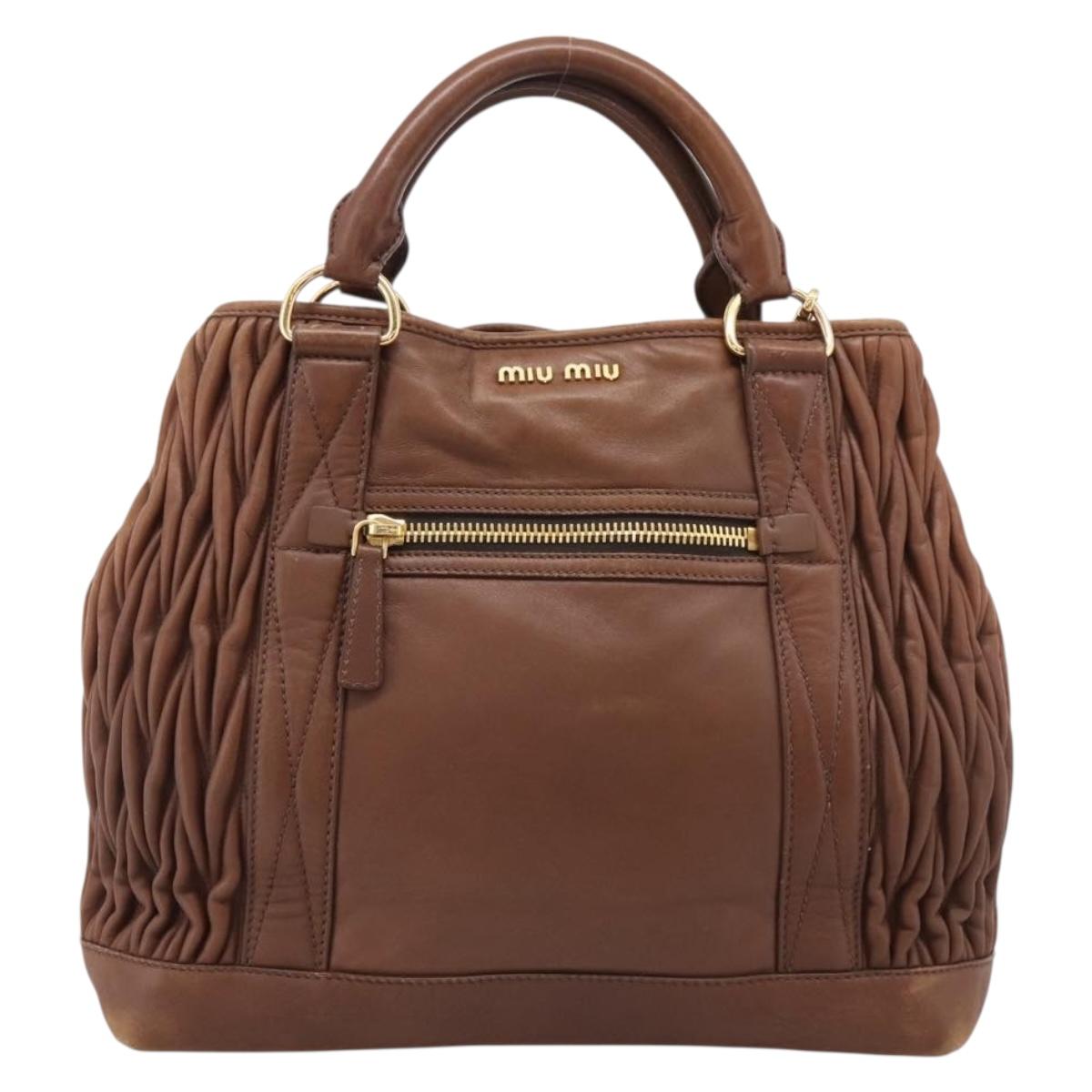 Miu Miu Matelasse Hand Bag Leather 2way Brown Gold Auth 167876A