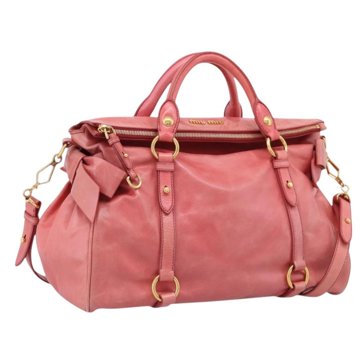 Miu Miu Hand Bag Leather 2way Pink Gold Auth 167879M