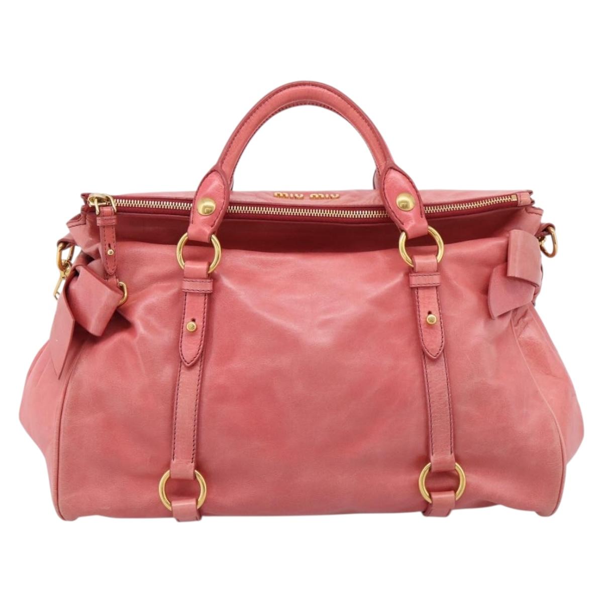 Miu Miu Hand Bag Leather 2way Pink Gold Auth 167879M
