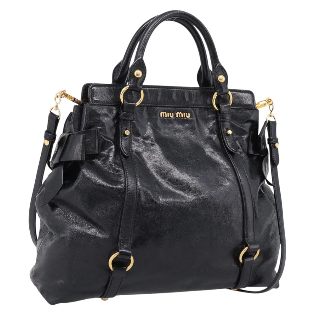 Miu Miu Hand Bag Leather 2way Black Gold Auth 167880M