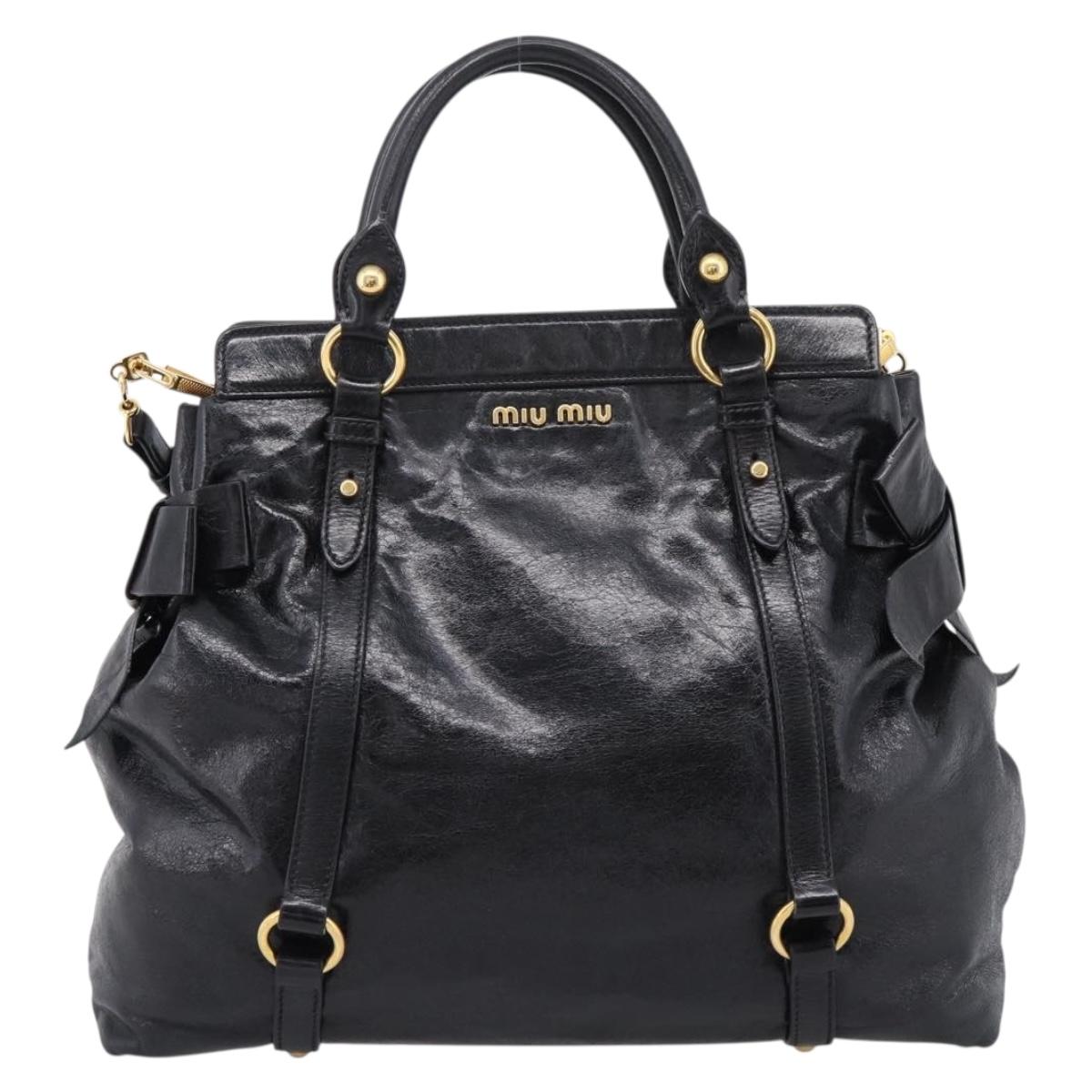 Miu Miu Hand Bag Leather 2way Black Gold Auth 167880M