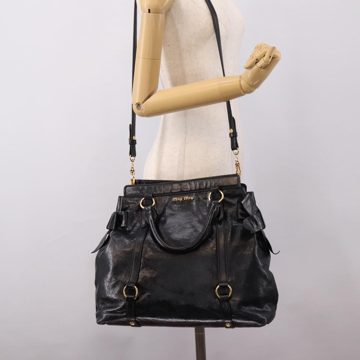 Miu Miu Hand Bag Leather 2way Black Gold Auth 167880M