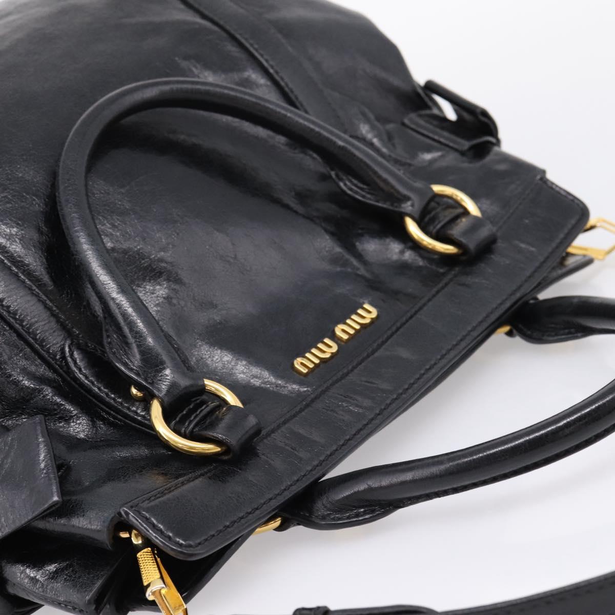 Miu Miu Hand Bag Leather 2way Black Gold Auth 167880M