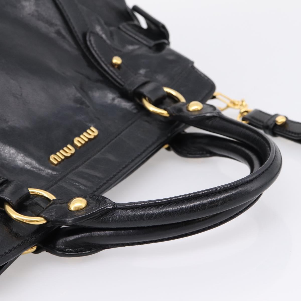 Miu Miu Hand Bag Leather 2way Black Gold Auth 167880M