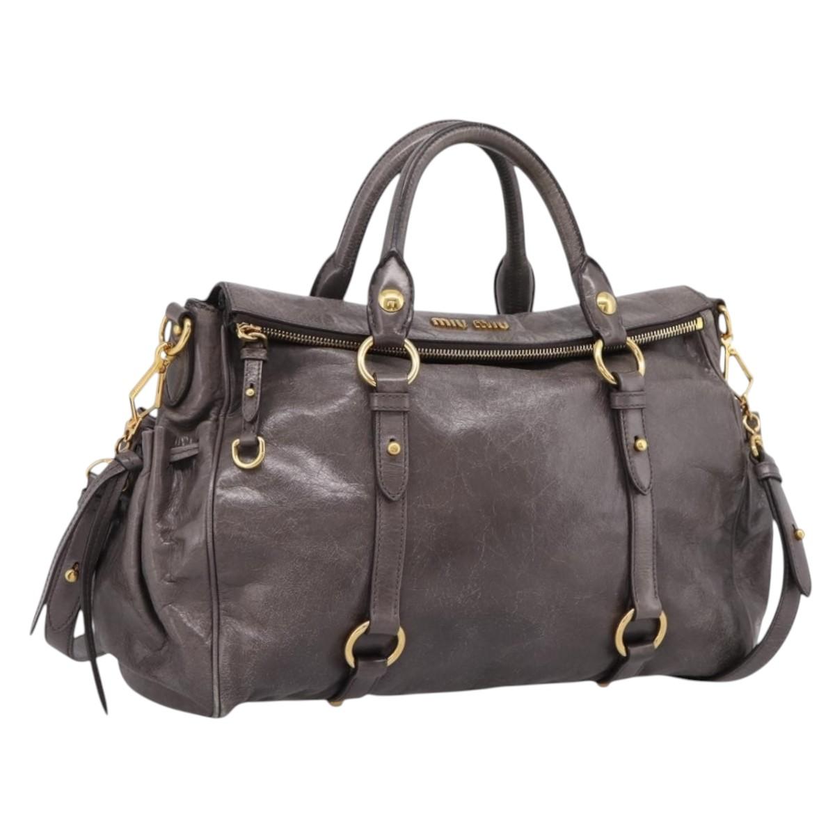 Miu Miu Hand Bag Leather 2way Gray Gold Auth 167881M