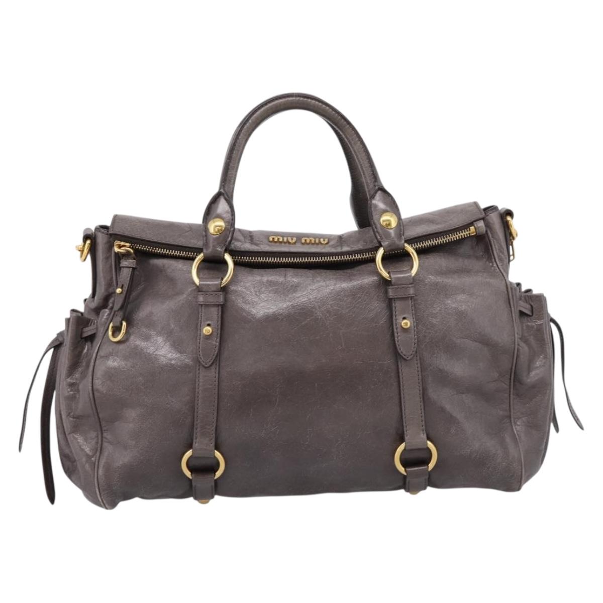 Miu Miu Hand Bag Leather 2way Gray Gold Auth 167881M