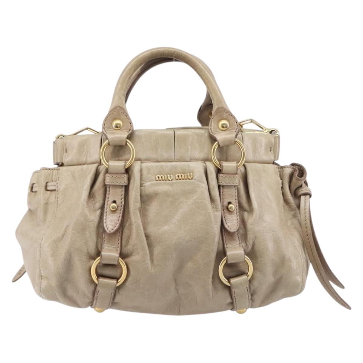 Miu Miu Hand Bag Leather 2way Beige Gold Auth 167884M