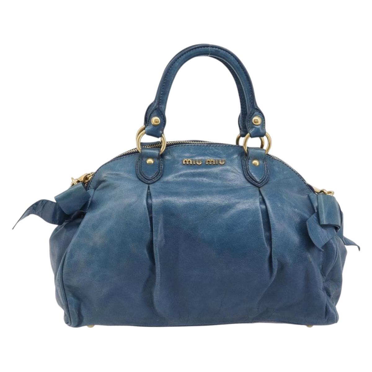 Miu Miu Hand Bag Leather 2way Blue Gold Auth 167885M