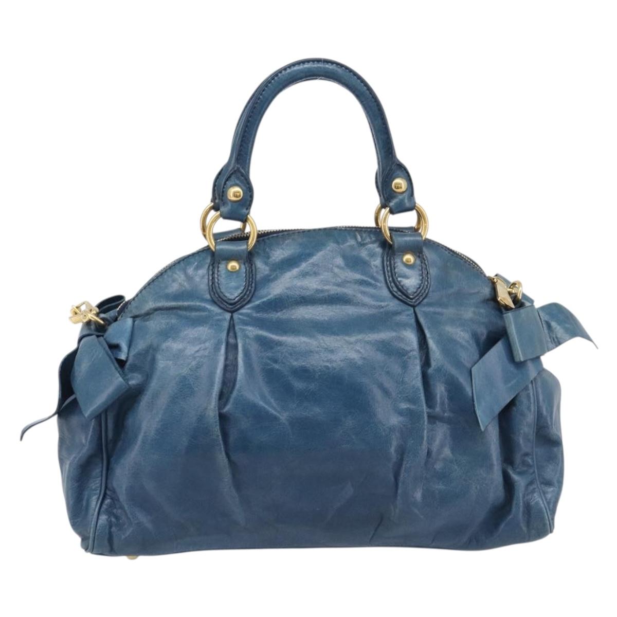 Miu Miu Hand Bag Leather 2way Blue Gold Auth 167885M