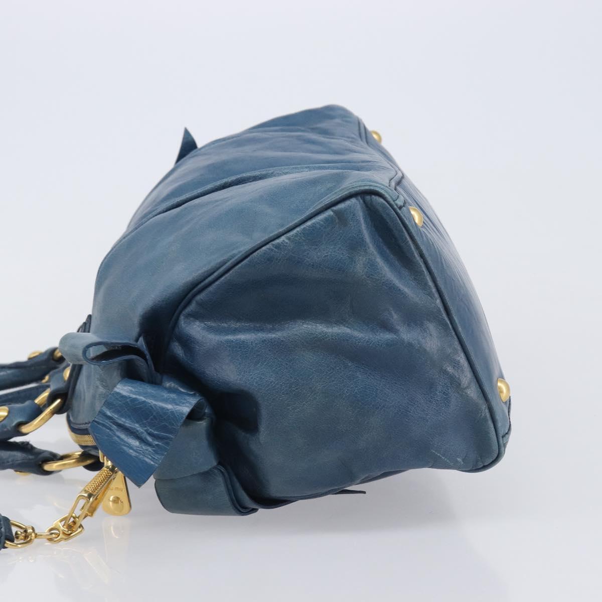 Miu Miu Hand Bag Leather 2way Blue Gold Auth 167885M