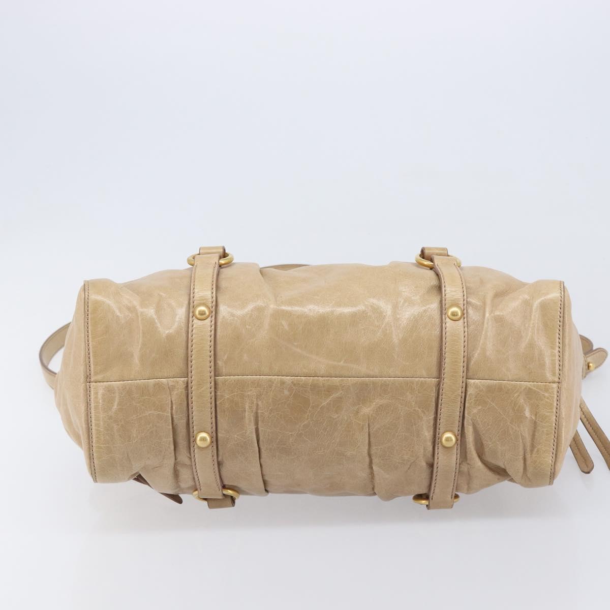 Miu Miu Hand Bag Leather 2way Beige Gold Auth 167886M