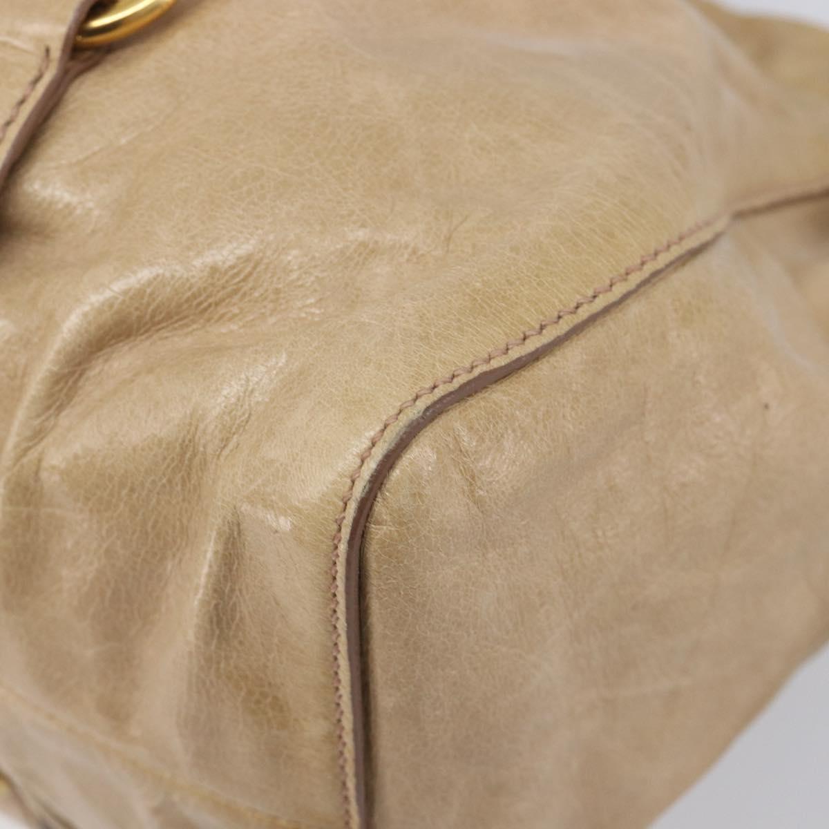 Miu Miu Hand Bag Leather 2way Beige Gold Auth 167886M