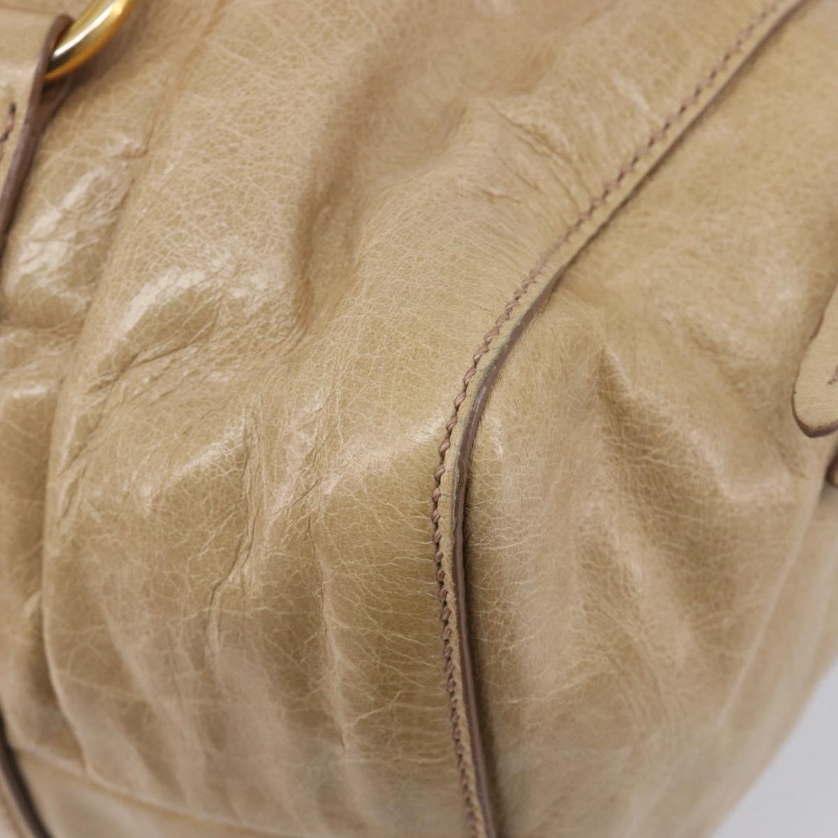 Miu Miu Hand Bag Leather 2way Beige Gold Auth 167886M