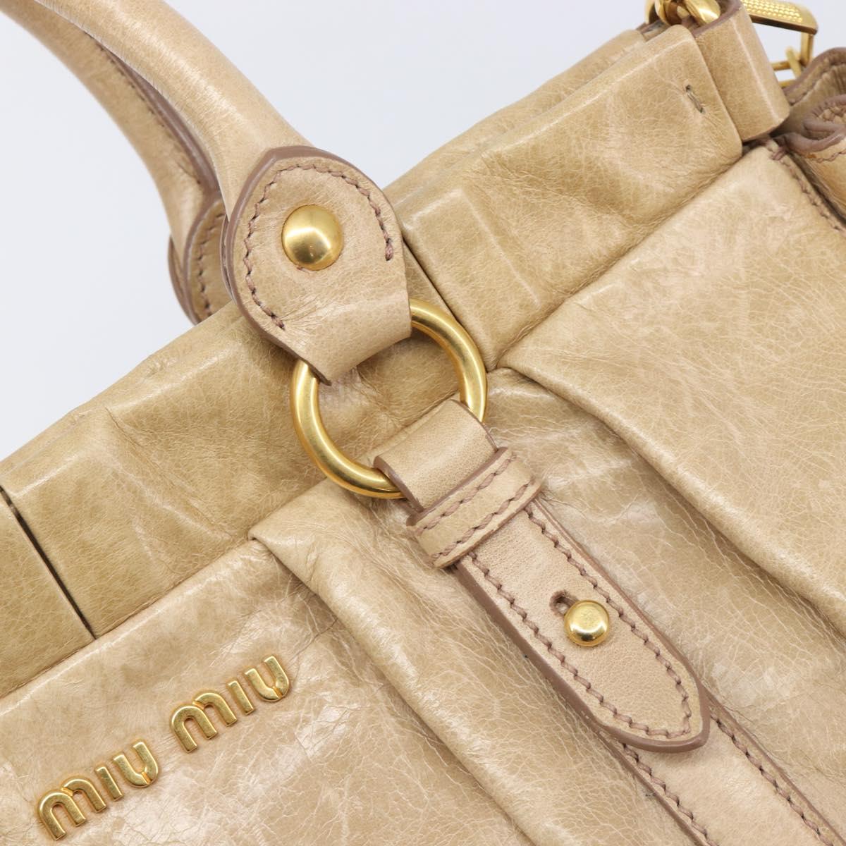 Miu Miu Hand Bag Leather 2way Beige Gold Auth 167886M