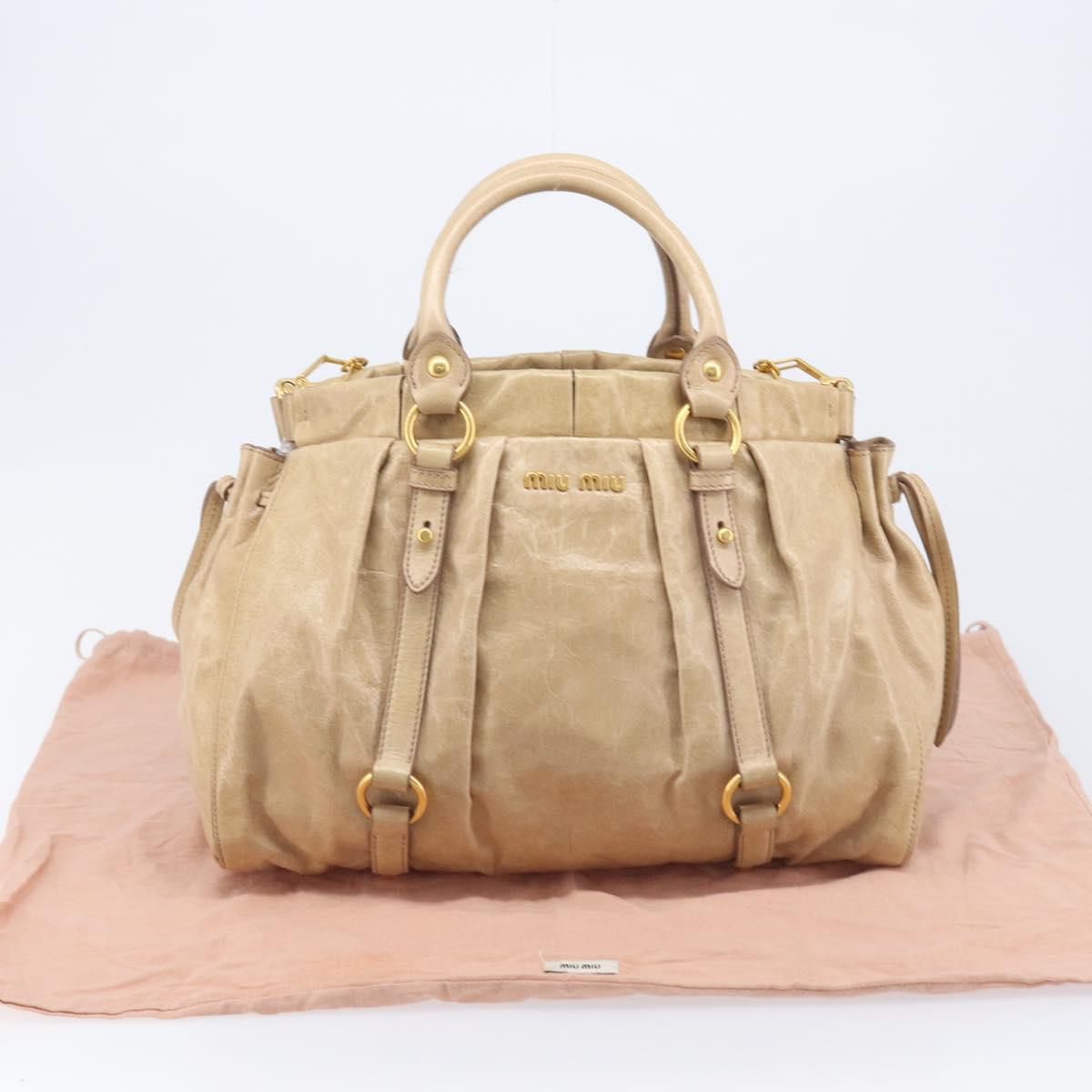 Miu Miu Hand Bag Leather 2way Beige Gold Auth 167886M