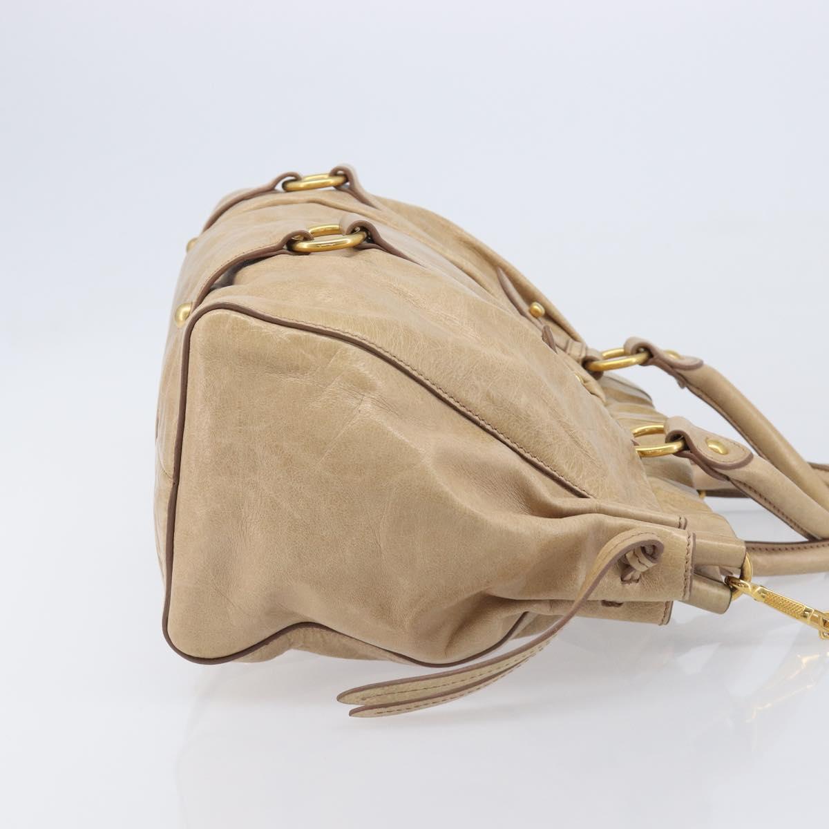 Miu Miu Hand Bag Leather 2way Beige Gold Auth 167886M