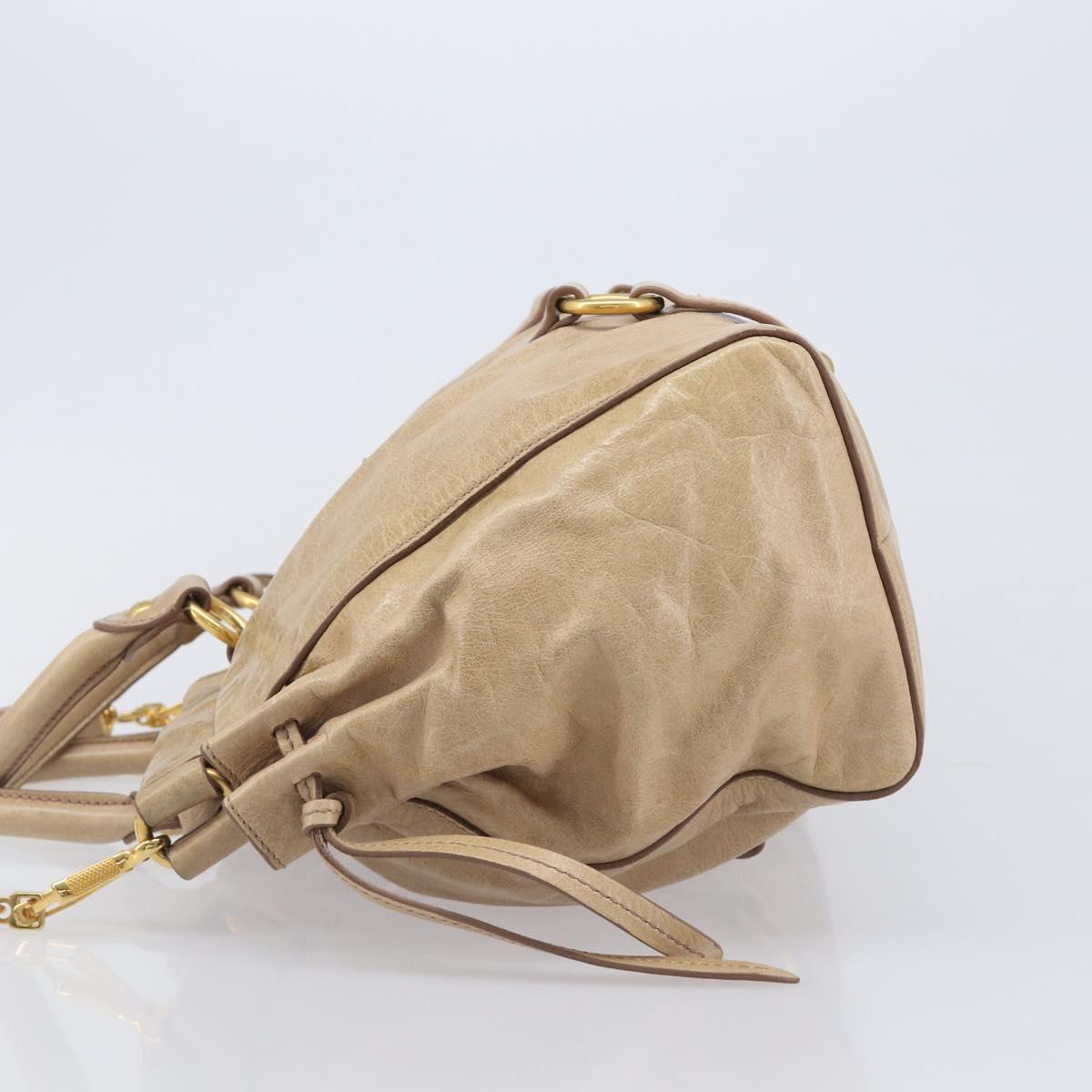 Miu Miu Hand Bag Leather 2way Beige Gold Auth 167886M