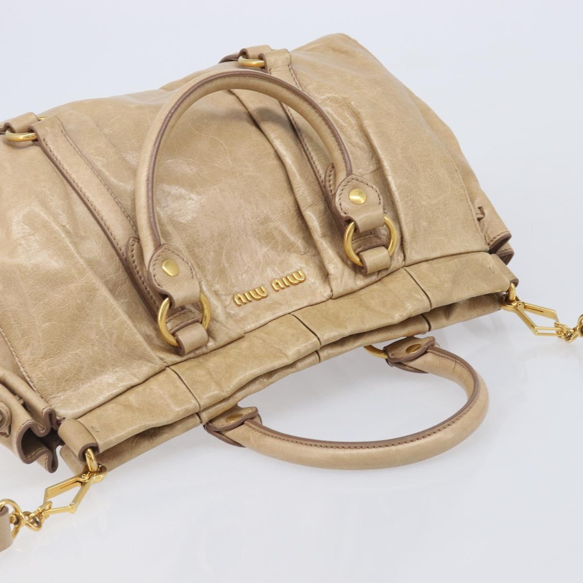 Miu Miu Hand Bag Leather 2way Beige Gold Auth 167886M