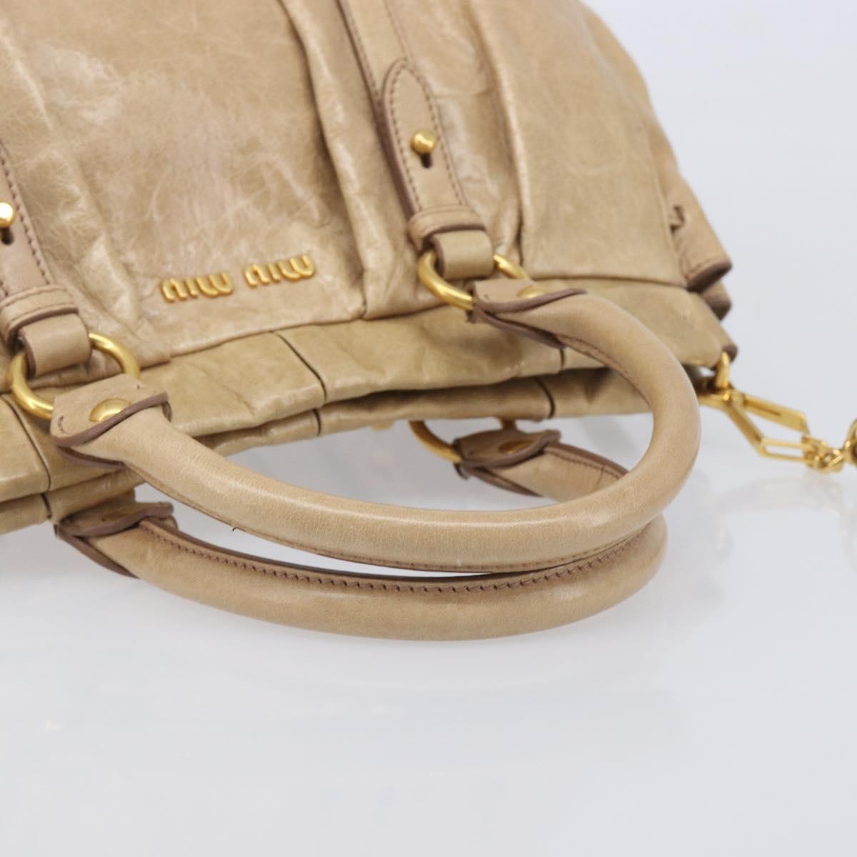 Miu Miu Hand Bag Leather 2way Beige Gold Auth 167886M