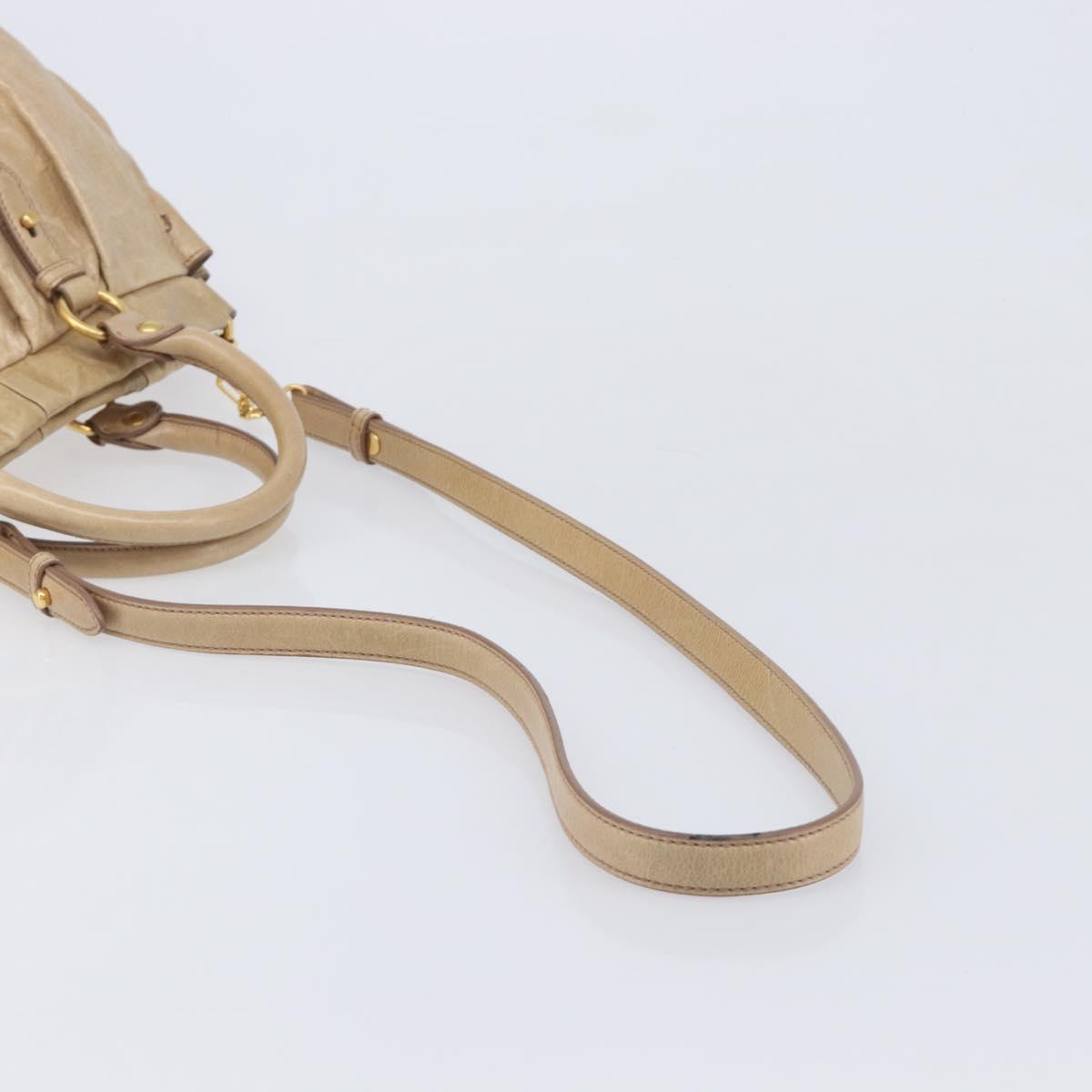 Miu Miu Hand Bag Leather 2way Beige Gold Auth 167886M