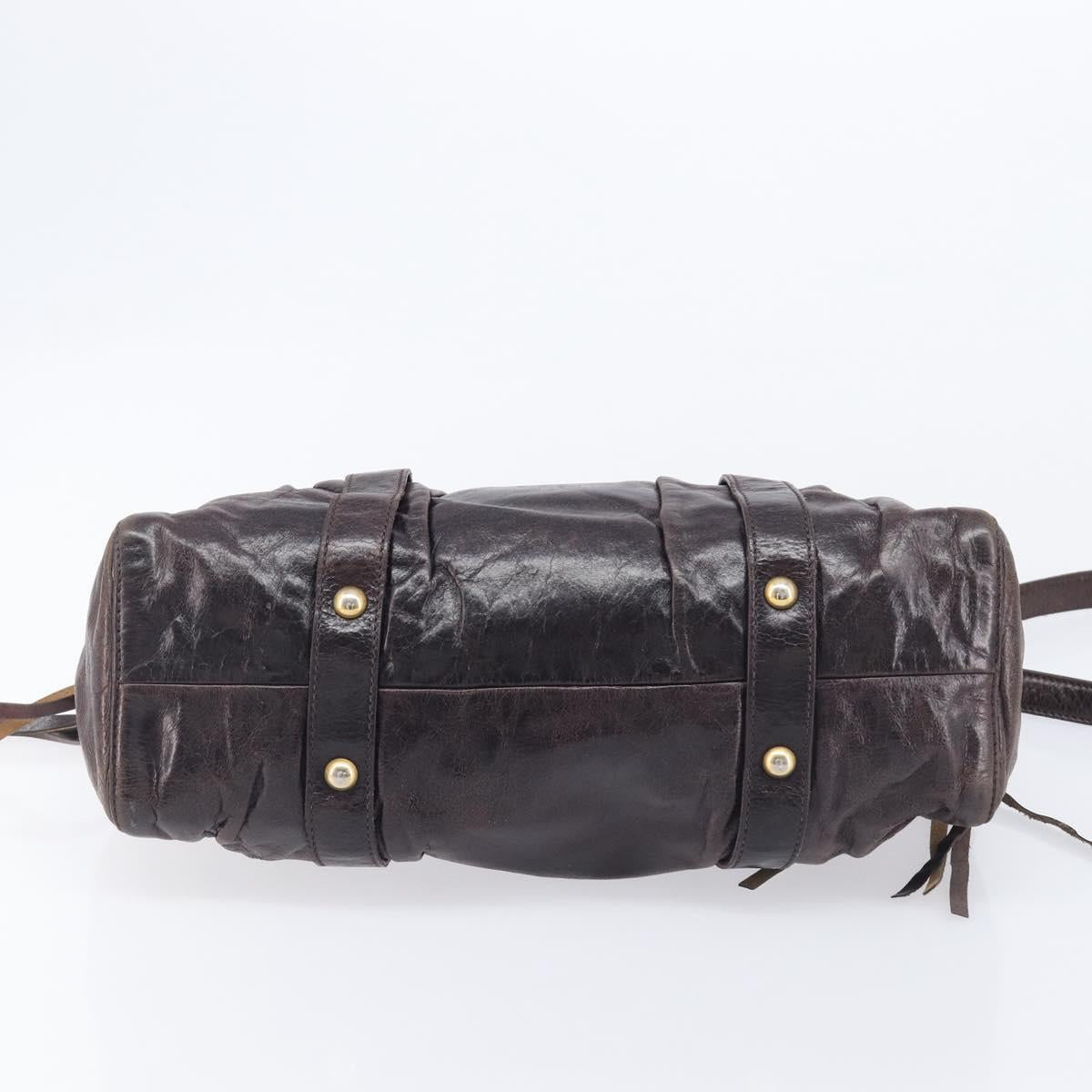 Miu Miu Hand Bag Leather 2way Brown Gold Auth 167887M