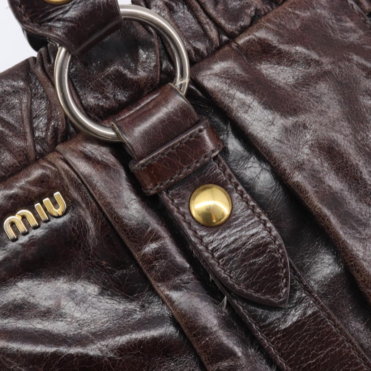 Miu Miu Hand Bag Leather 2way Brown Gold Auth 167887M