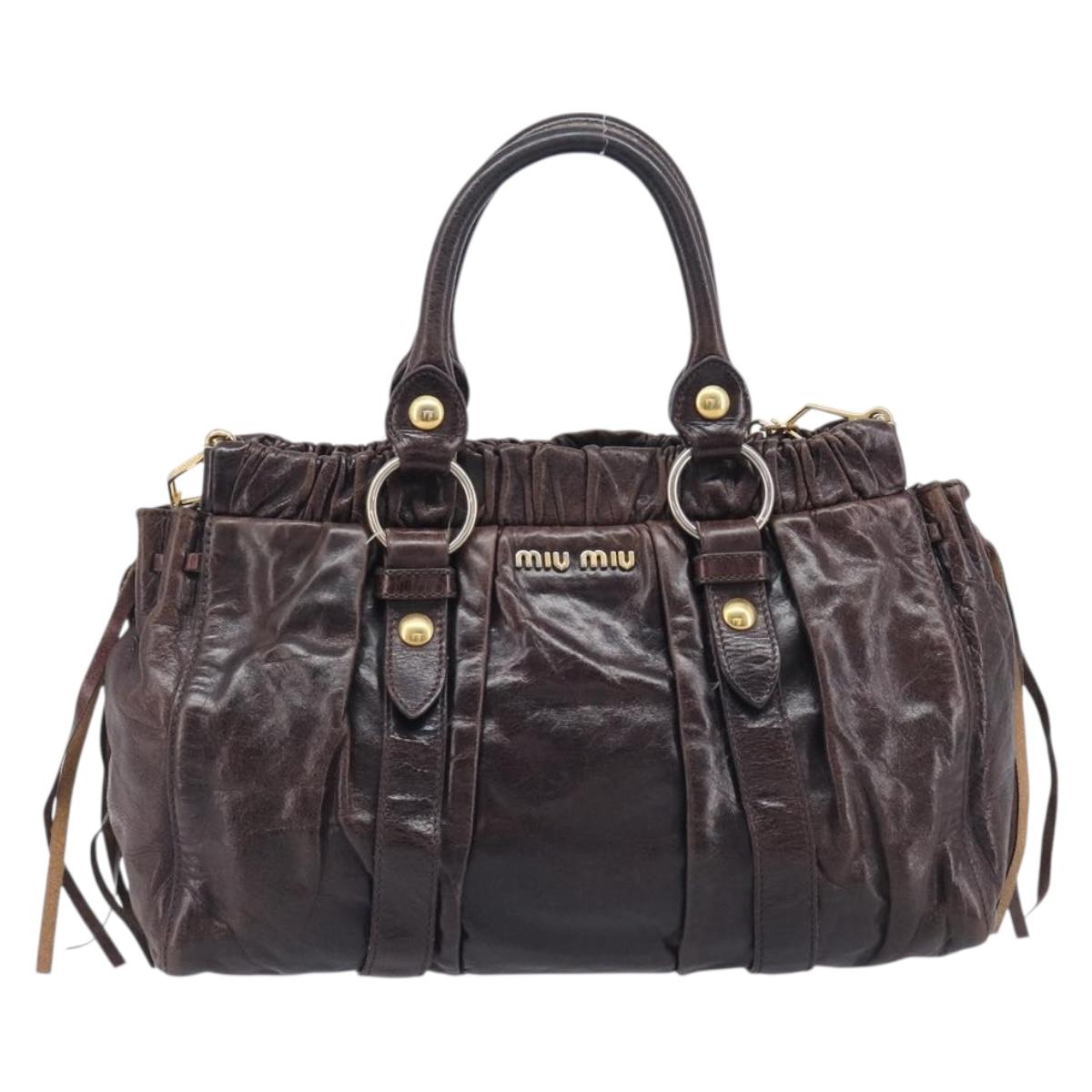 Miu Miu Hand Bag Leather 2way Brown Gold Auth 167887M