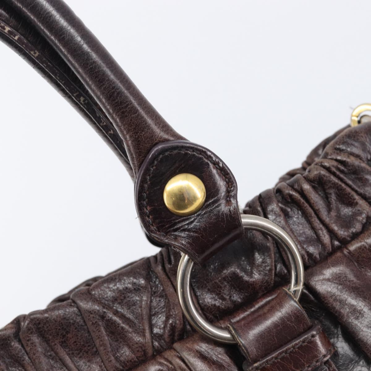 Miu Miu Hand Bag Leather 2way Brown Gold Auth 167887M