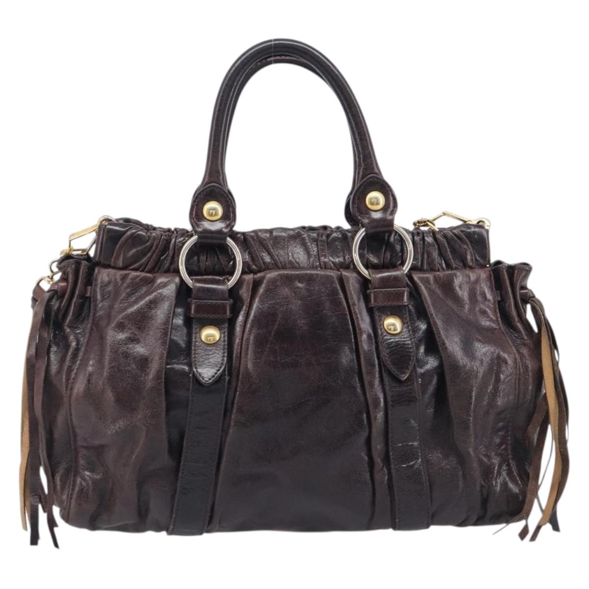 Miu Miu Hand Bag Leather 2way Brown Gold Auth 167887M