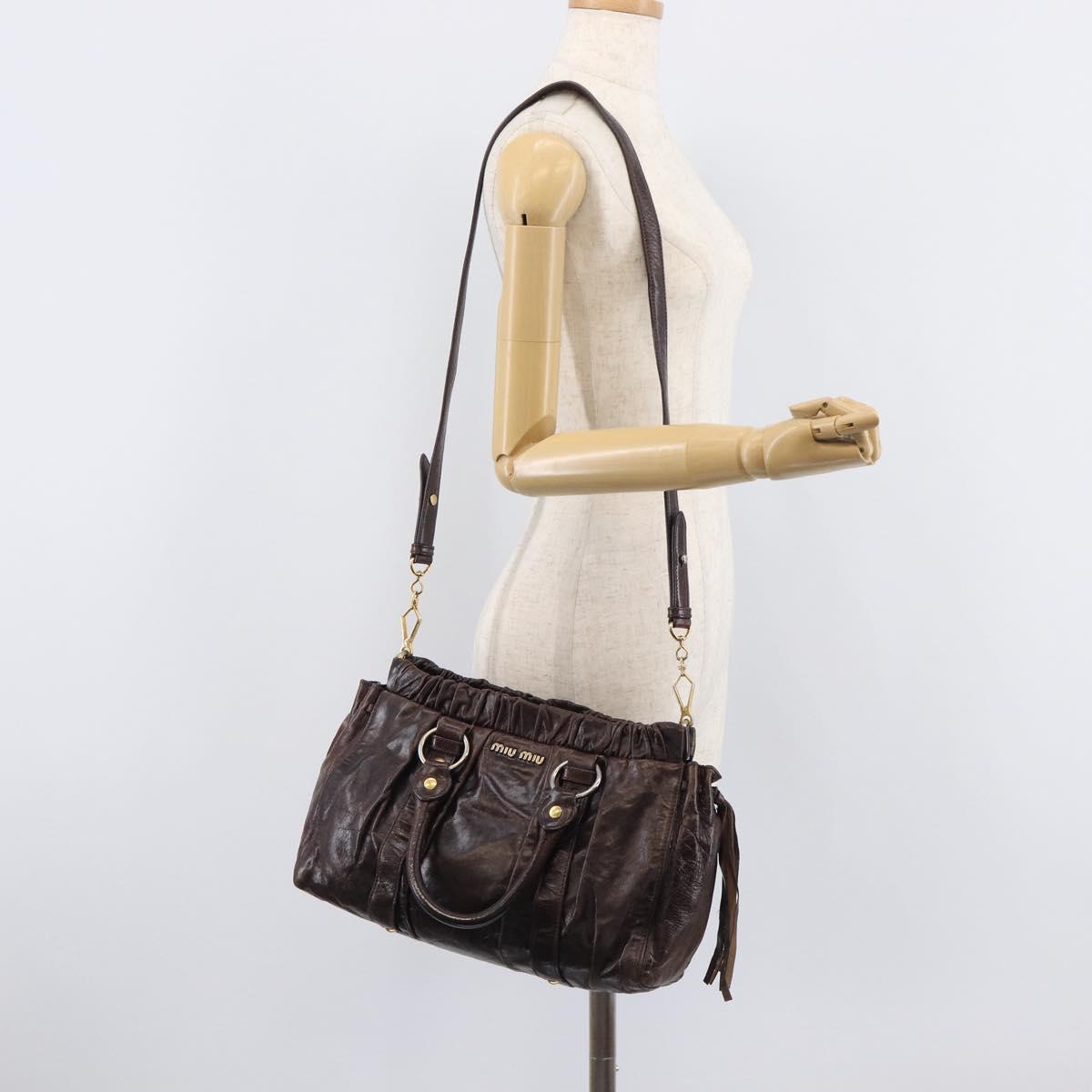 Miu Miu Hand Bag Leather 2way Brown Gold Auth 167887M