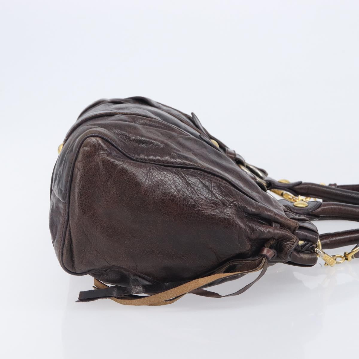 Miu Miu Hand Bag Leather 2way Brown Gold Auth 167887M