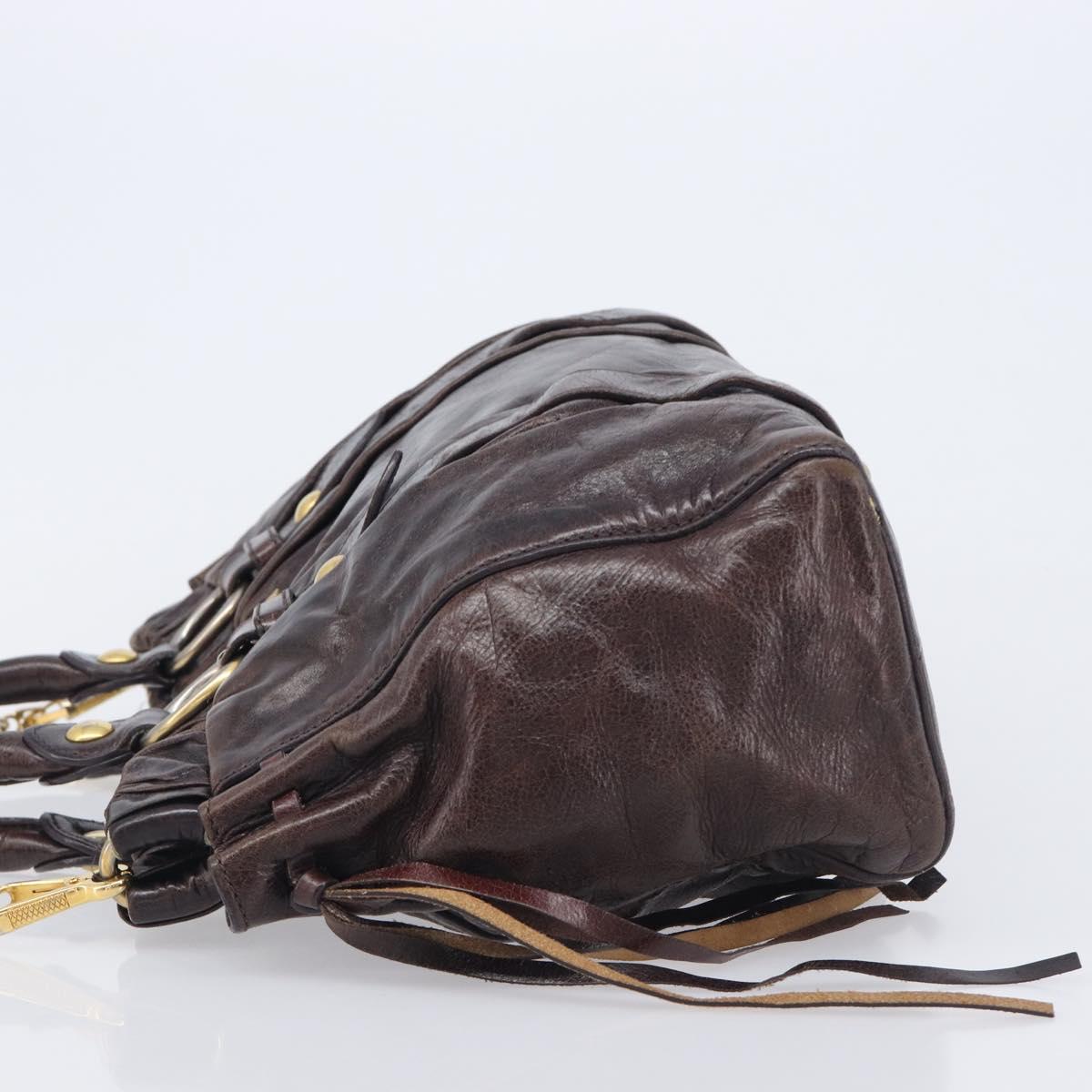 Miu Miu Hand Bag Leather 2way Brown Gold Auth 167887M