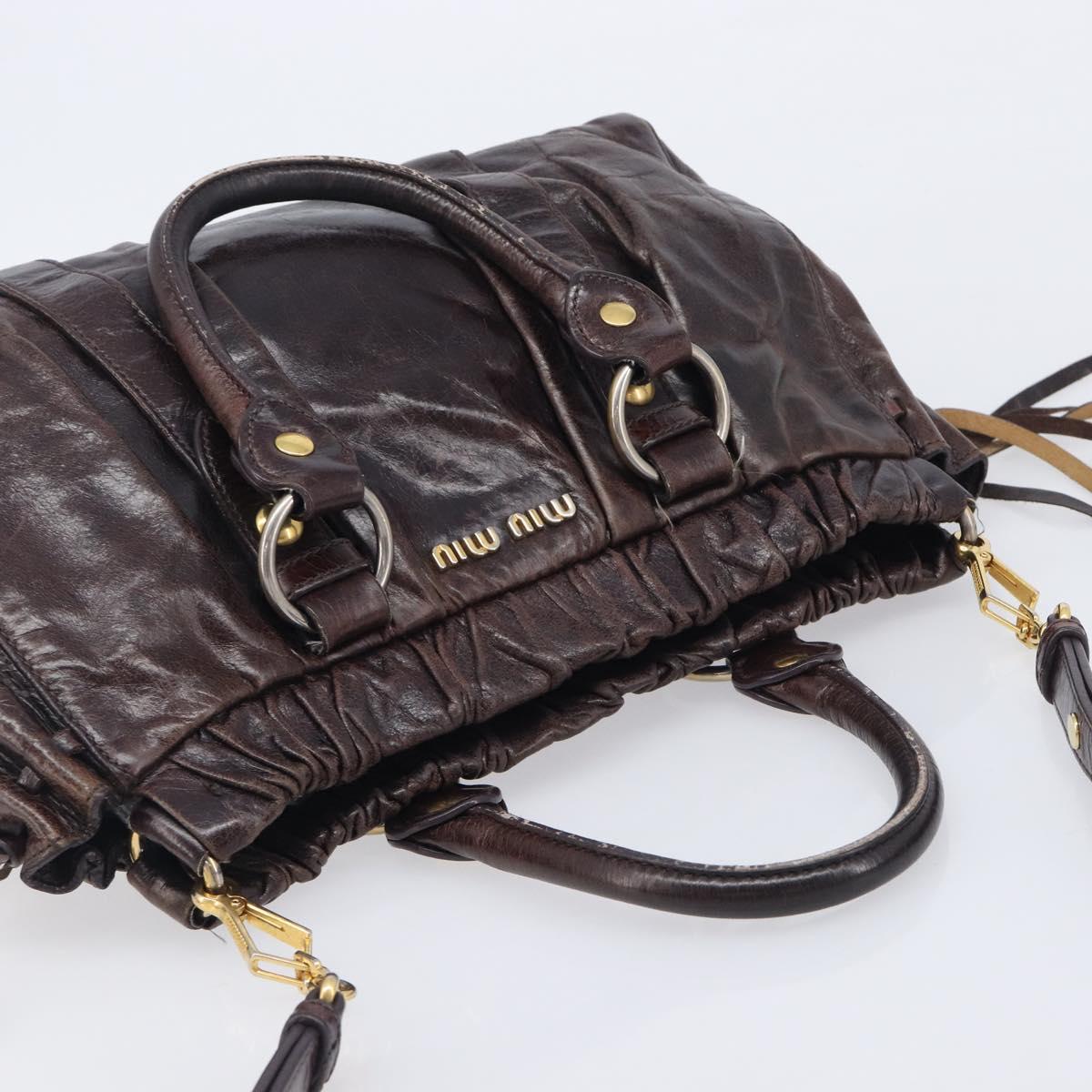 Miu Miu Hand Bag Leather 2way Brown Gold Auth 167887M