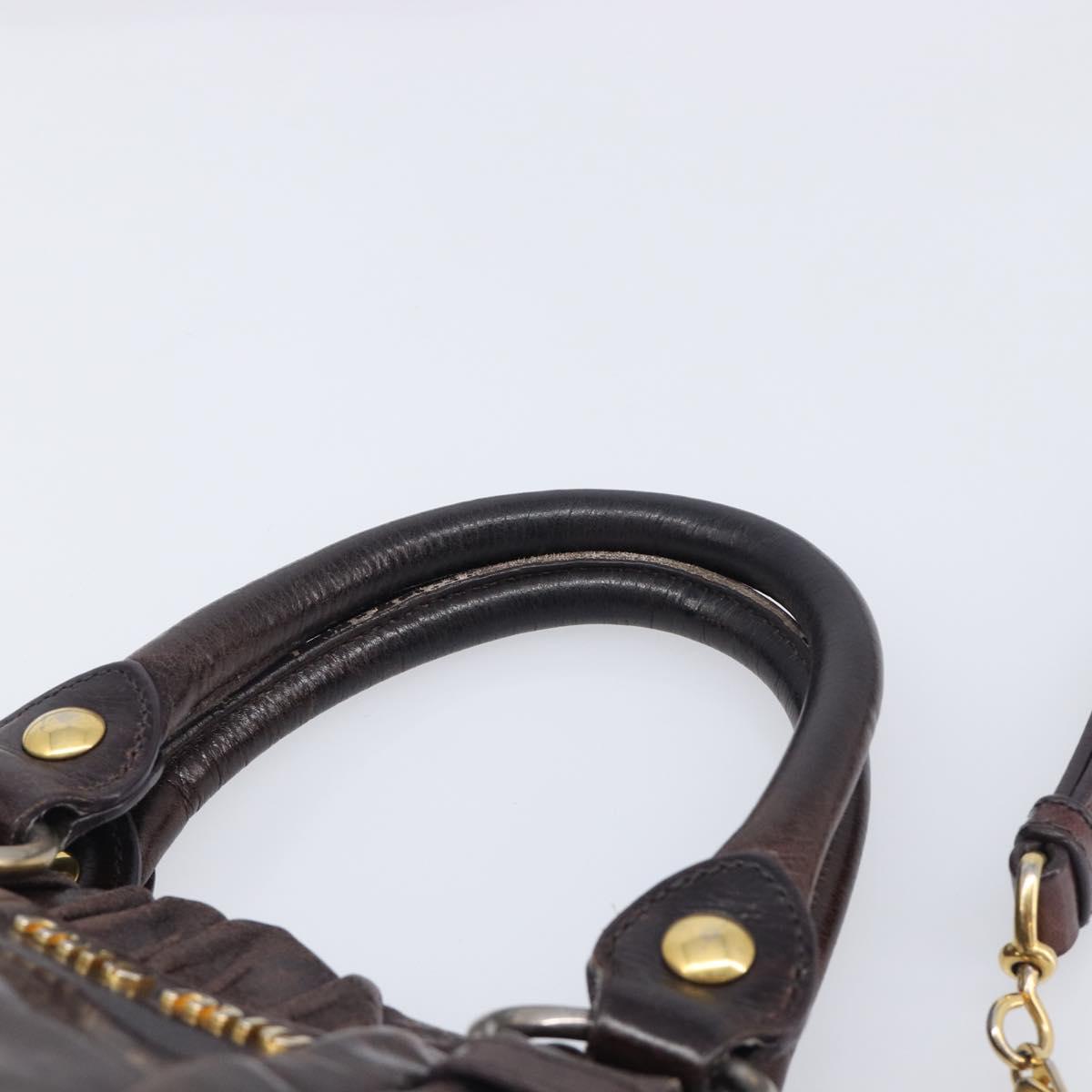 Miu Miu Hand Bag Leather 2way Brown Gold Auth 167887M