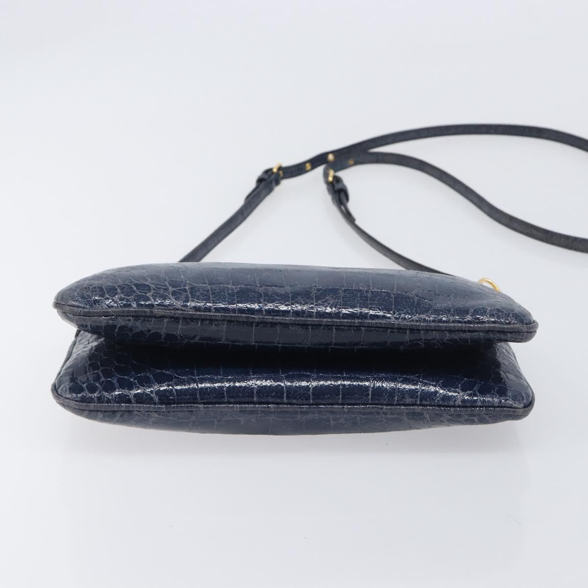 Miu Miu Shoulder Bag Leather Blue Gold Auth 167888A