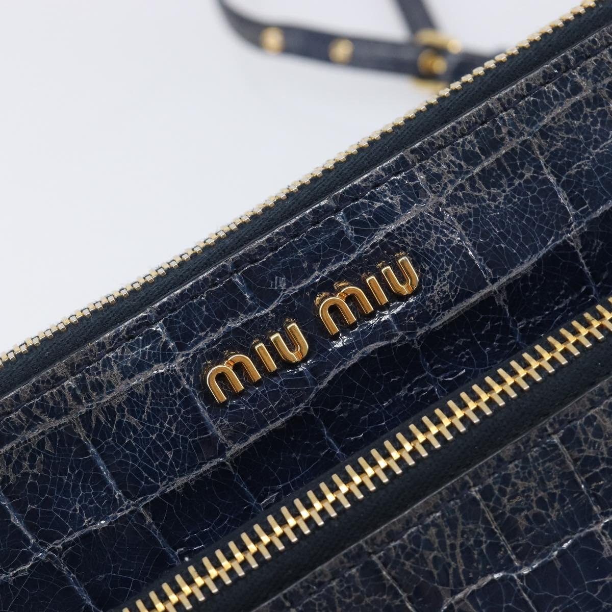Miu Miu Shoulder Bag Leather Blue Gold Auth 167888A