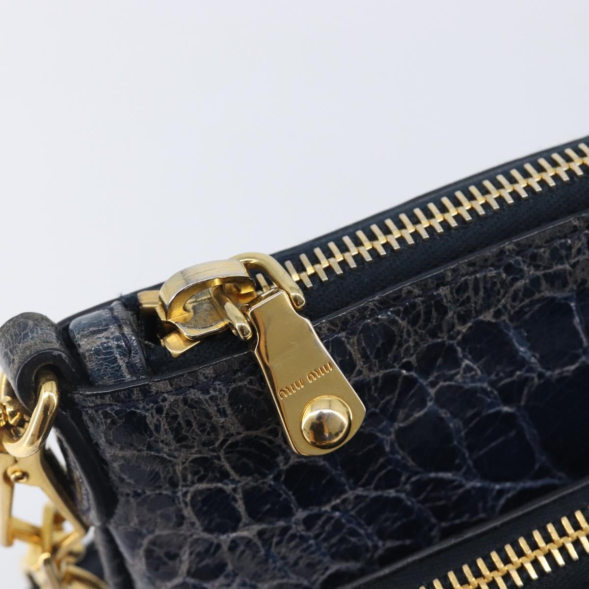 Miu Miu Shoulder Bag Leather Blue Gold Auth 167888A