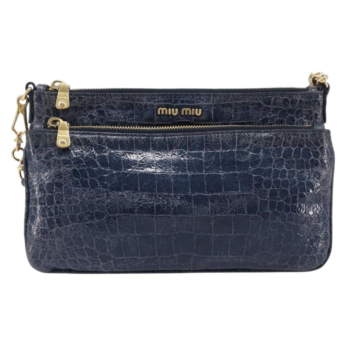 Miu Miu Shoulder Bag Leather Blue Gold Auth 167888A