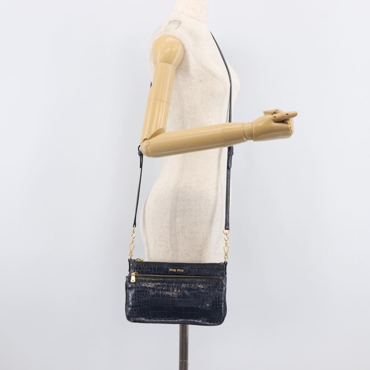 Miu Miu Shoulder Bag Leather Blue Gold Auth 167888A