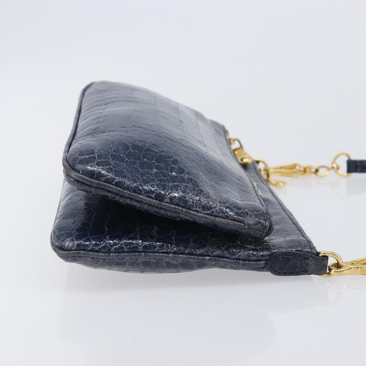 Miu Miu Shoulder Bag Leather Blue Gold Auth 167888A