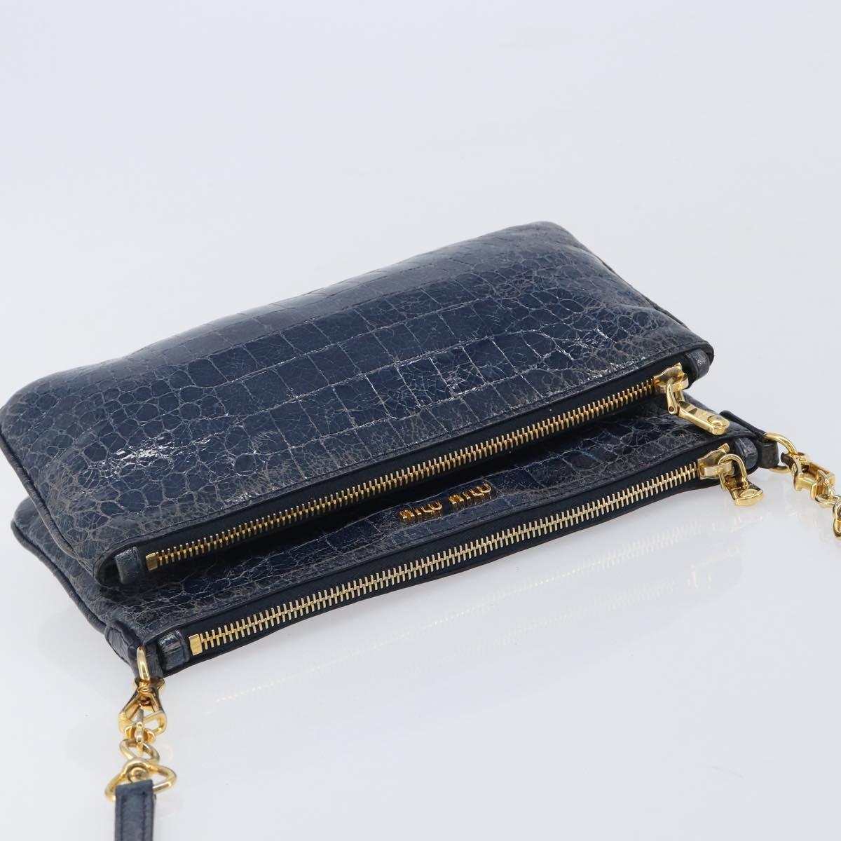 Miu Miu Shoulder Bag Leather Blue Gold Auth 167888A